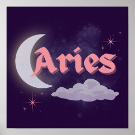 Póster Aries Celestial Moon Cloud Stars Astrología Art