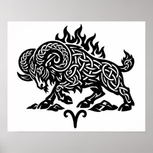 Póster Aries Fuego‑Carnero – Zodiaco de Tinta Embrujada C