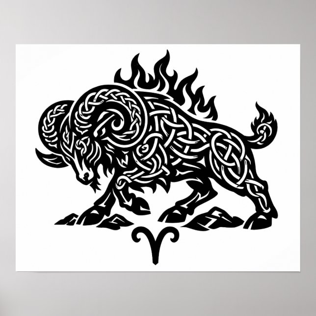 Póster Aries Fuego‑Carnero – Zodiaco de Tinta Embrujada C (Frente)