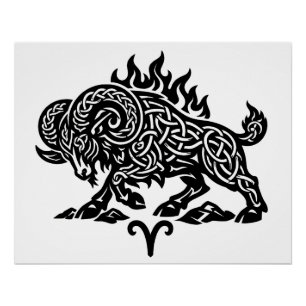 Póster Aries Fuego‑Carnero – Zodiaco de Tinta Embrujada C