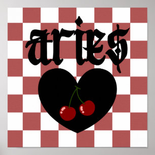 Póster Aries Gothic Aesthetic Checkered Cherry Art