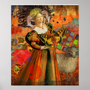 Póster Aries Naranja Mujer Ilustracion gótico