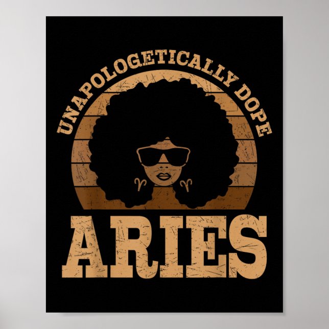 Póster Aries Queen Afro Hair Black Woman Zodiac Rótulo (Frente)