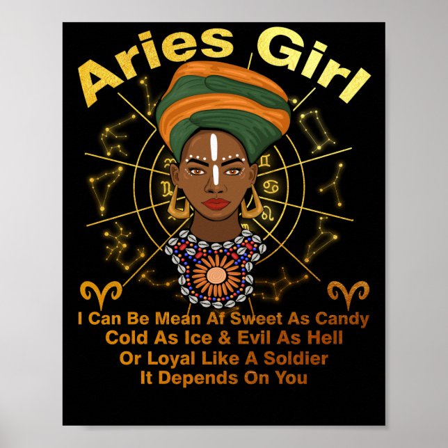 Póster Aries Queen Sweet As Candy Birthday Black Women (Frente)