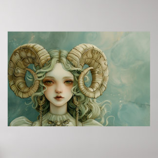 Póster Aries Ram Chica Magic Realism Forestcore