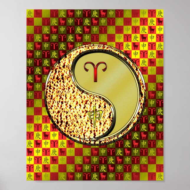 Póster Aries y mono Metalizado (Frente)