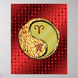 Póster Aries y tigre Metalizado