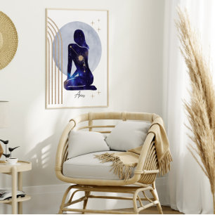 Póster Aries Zodiac Diseño azul femenino