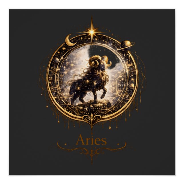 Póster Aries Zodiac Sign Celestial Ram–Mystical Astrology (Anverso)