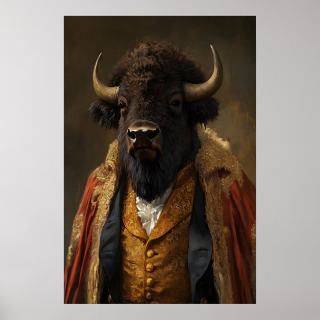 Póster Aristocratic Bison Portrait, Funny Animal (Frente)