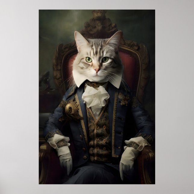 Póster Aristocratic Cat Portrait, Funny Renaissance Wall (Frente)