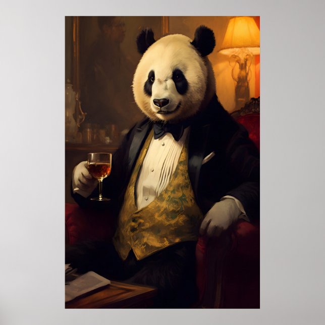 Póster Aristocratic Panda Portrait, Funny Animal Wall Art (Frente)