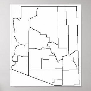 Póster Arizona Counties Blank Outline Map