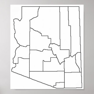 Póster Arizona Counties Blank Outline Map