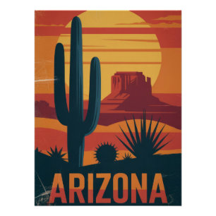 Póster Arizona Desert Landscape Sunset Art Print - Retro