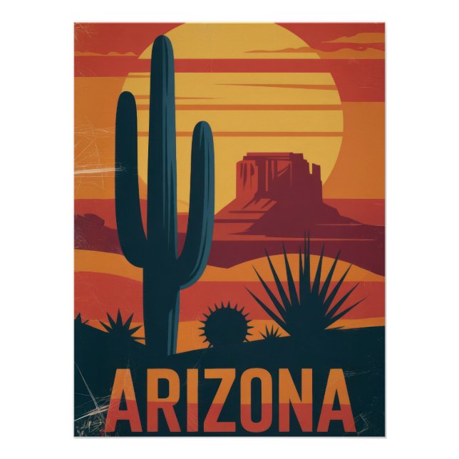 Póster Arizona Desert Landscape Sunset Art Print - Retro  (Anverso)