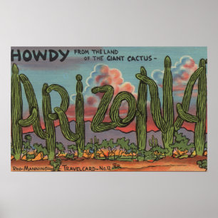 Póster Arizona - Howdy desde Arizona en Cactus Font