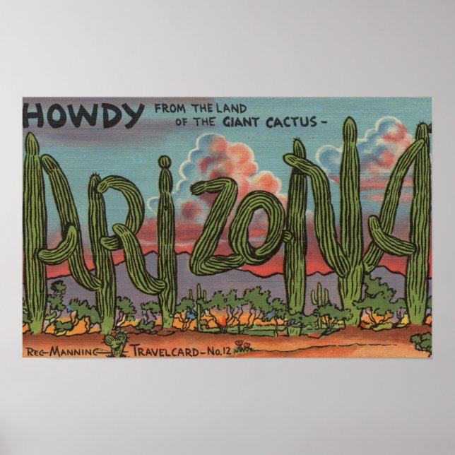 Póster Arizona - Howdy desde Arizona en Cactus Font (Frente)