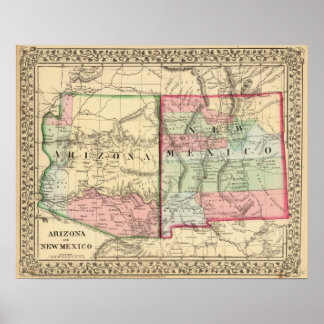 Póster Arizona, Nuevo México Mapa de Mitchell