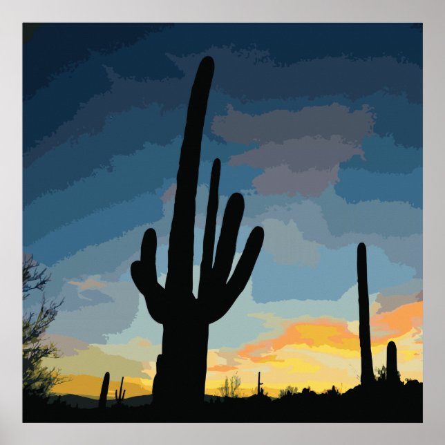 Póster Arizona Saguaro Cactus Southwestern Sunset (Frente)