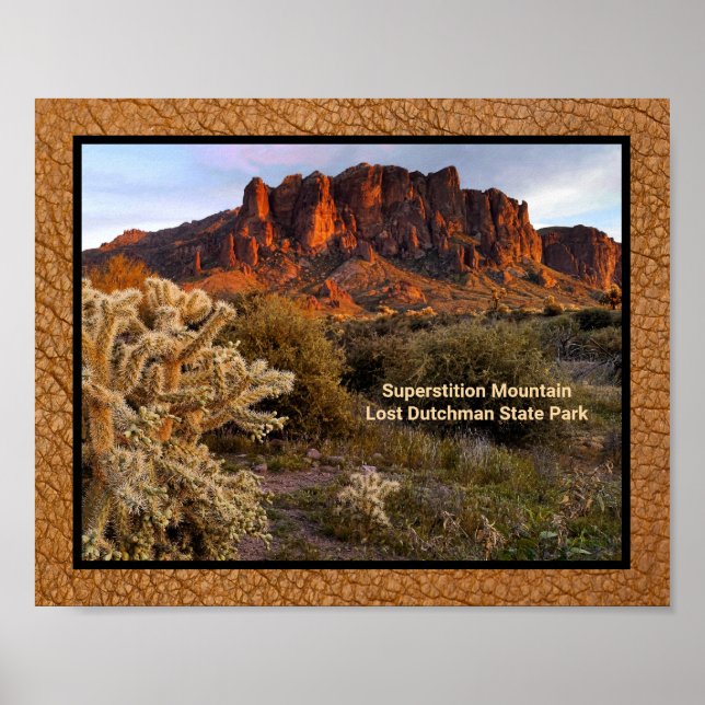 Póster Arizona Superstition Mountain Cactus Faux Leather (Frente)
