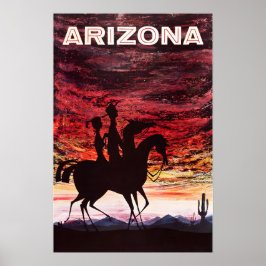 Póster Arizona Travel Poster Desert Sunset Art Cowboy Pri