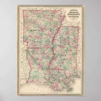 Póster Arkansas, Misisipi y Luisiana