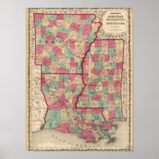Póster Arkansas, Misisipi y Luisiana