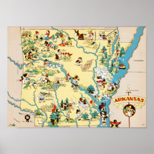 Póster Arkansas Vintage Map