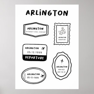 Póster Arlington - Colección de sellos de viaje   Minimal