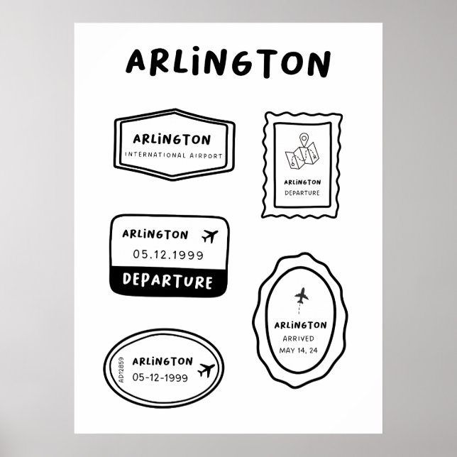 Póster Arlington - Colección de sellos de viaje | Minimal (Frente)