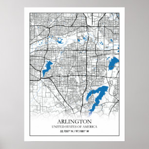 Póster Arlington Texas USA City Travel City Map