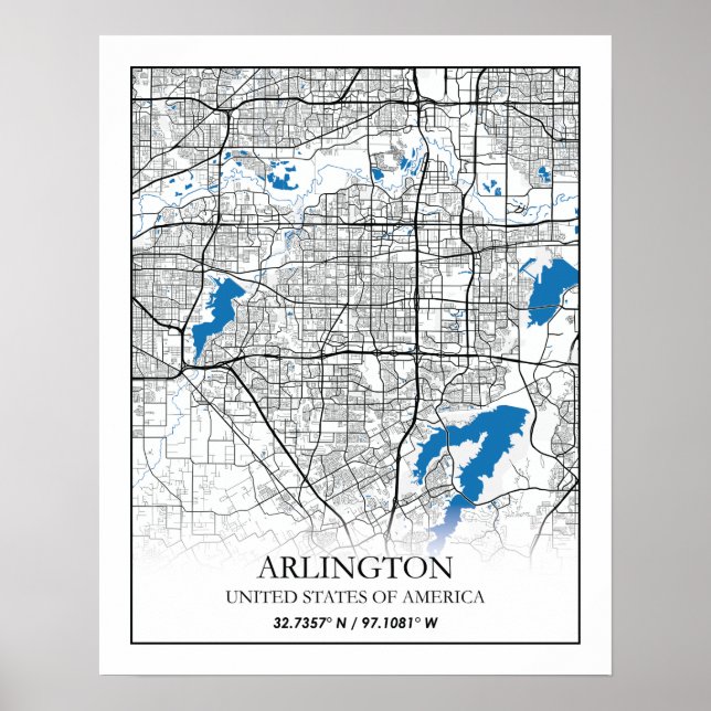 Póster Arlington Texas USA City Travel City Map (Frente)