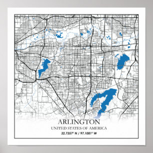 Póster Arlington Texas USA City Travel City Map