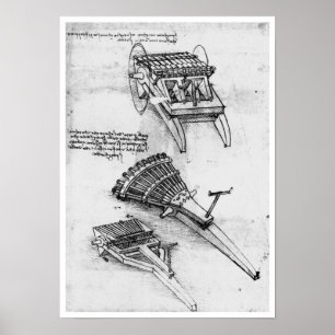 Póster Arma con el arsenal de los barriles, Leonardo da