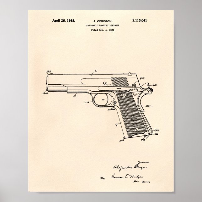 Póster Arma de fuego automática de 1938 Patent Art Old Pe (Frente)