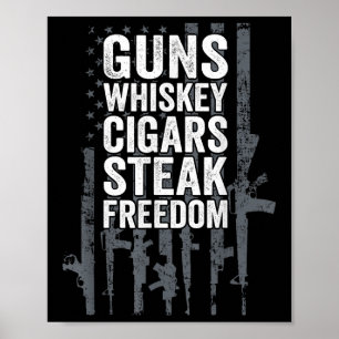 Póster Armas Cigarros de Whiskey Steak Freedom - bebida d