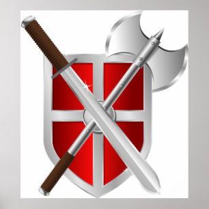 Póster Armas cruzadas en el escudo