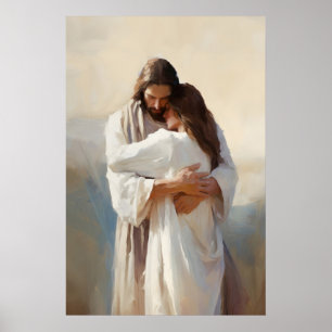 Póster Armas de Misericordia Jesús Abraza a Mujer Pintura