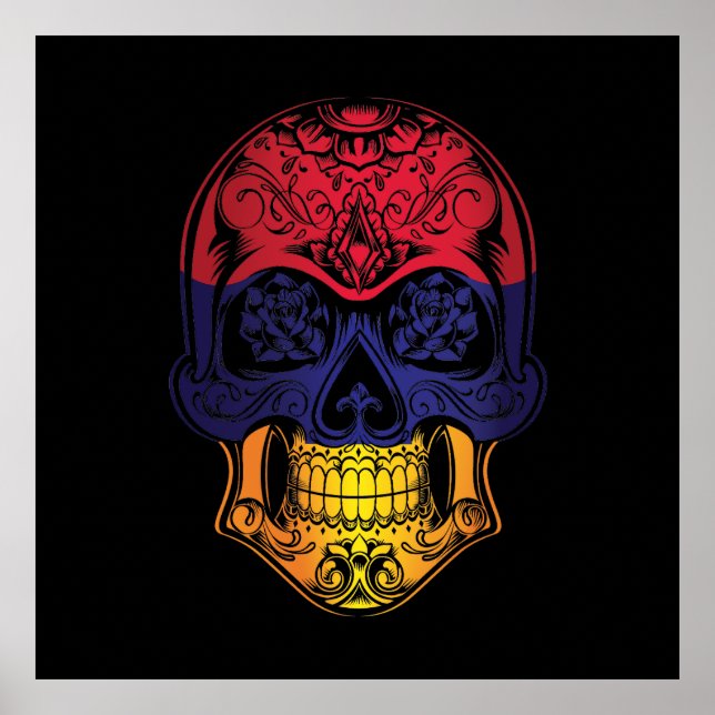 Póster Armenia Calavera Y Bandera De Rosas (Frente)