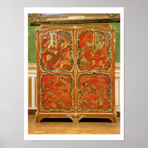 Póster Armoire con cuatro paneles lacados rojos Chinoiser