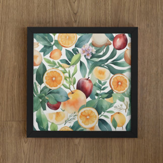 Póster Armonía acuarela tropical de frutas y hojas