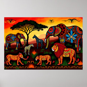 Póster Armonía africana sobre vida silvestre - Patrón tri