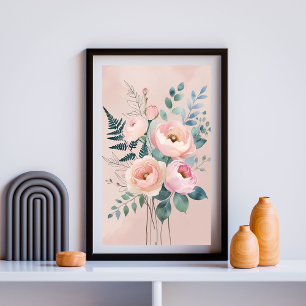 Póster Armonía Botánica Elegante Floral Rosa y Salvia