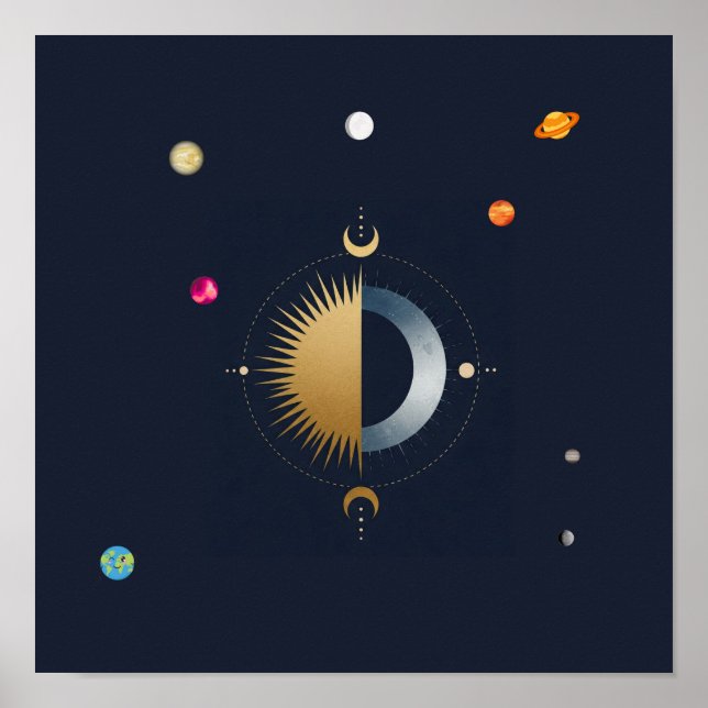 Póster Armonía celeste | Moderno Sun & Moon Wall Art (Frente)