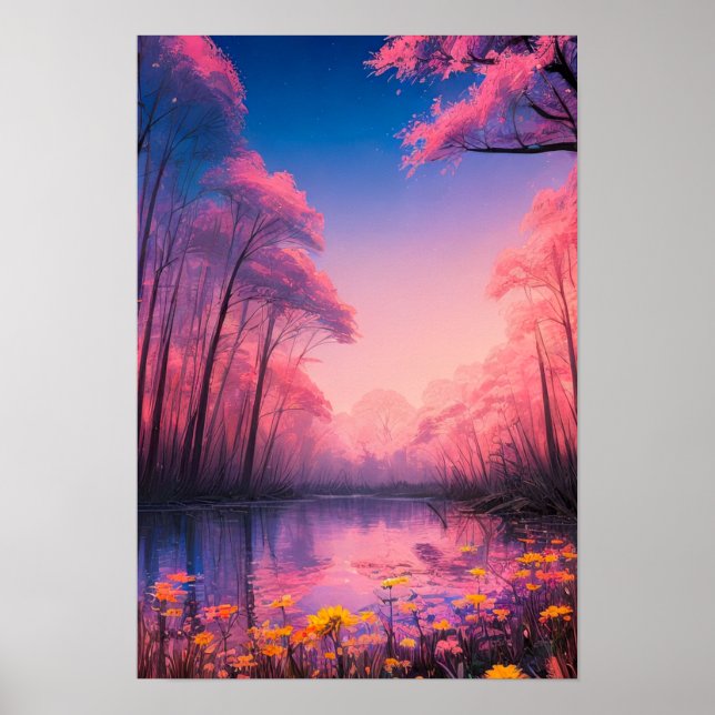 Póster Armonía de la puesta de sol rosa (Frente)