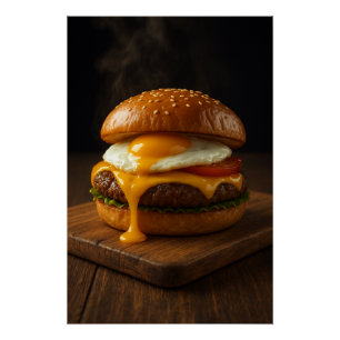 Póster Armonía Dorada – La Hamburguesa con Queso Gourmet 