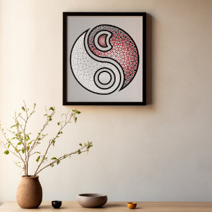 Póster Armonía elegante - Intrincado Yin Yang rojo y blan
