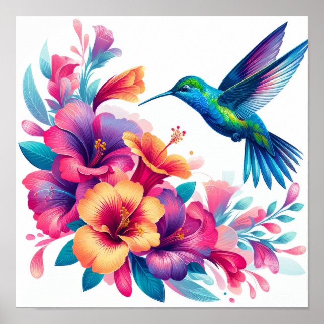 Póster Armonía floral: Elegancia colibrí (Frente)