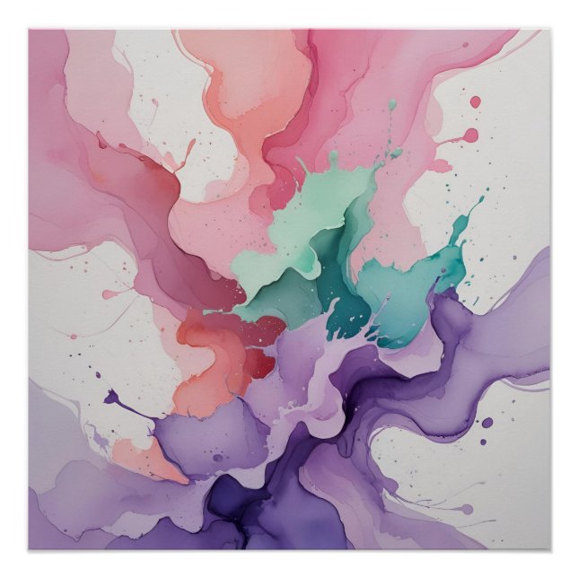 Póster Armonía fluida - Acuarela abstracta en Verde azula (Anverso)